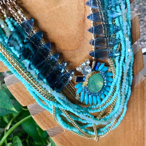 Bold Statement Necklace Multi Strand DRAMATIC VINTAGE 1980s TURQUOISE BLUES NWOT - Picture 13 of 15